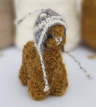 BEIGE YELL NEEDLE FELTED ALPACA FIGURE